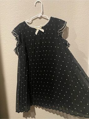 Black Polka Dot Pleated Girls Dress